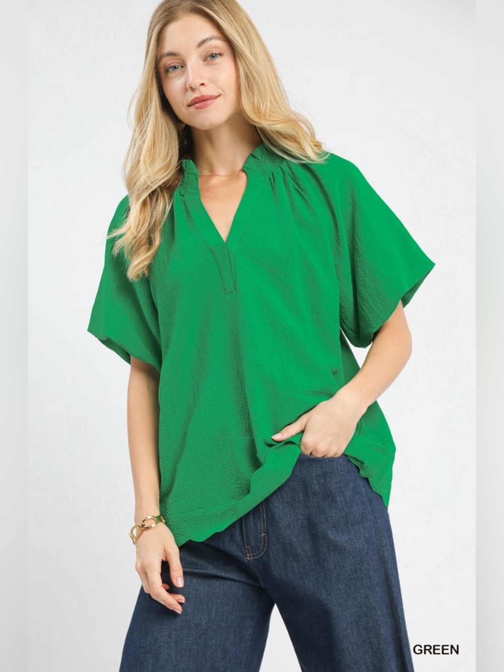Umgee Scalloped Hem Textured Blouse